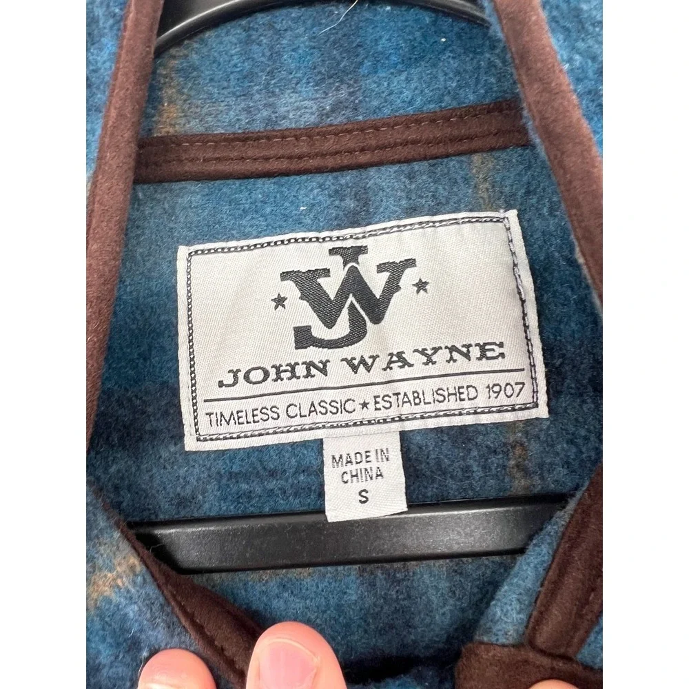 John Wayne Shirt Mens Sz S Timeless Classic Blue Plaid Fleece Quarter Button